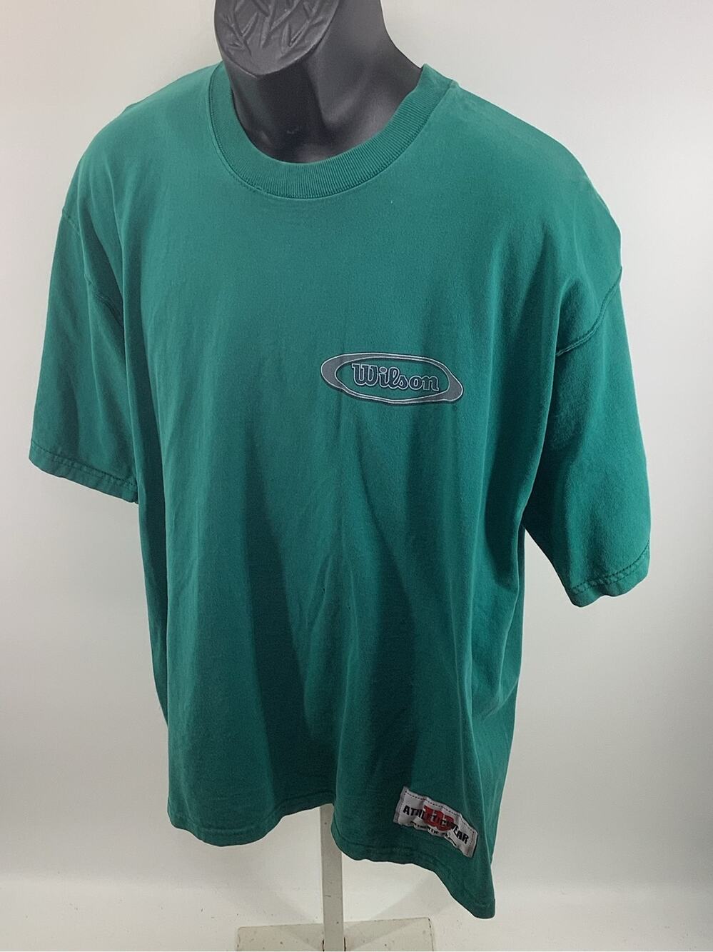 Vintage 90s Wilson Athletic Wear T Shirt XL Green Made in USA Graphic Tee 23x29